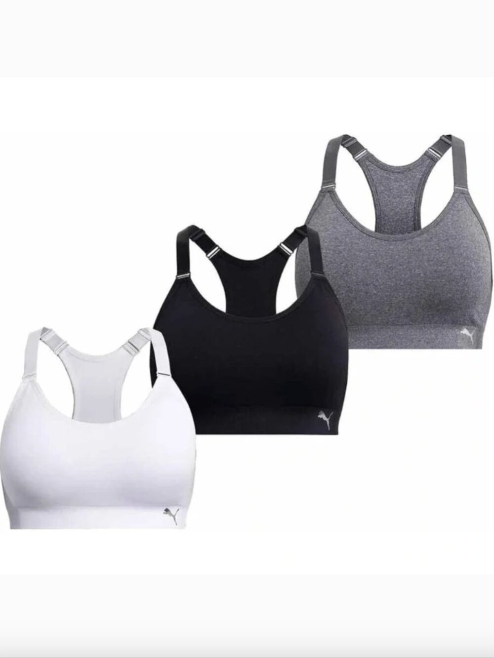 NEW PUMA Ladies' Sports Bra 3-pack (Black/White/Grey) workout fitness yoga gym